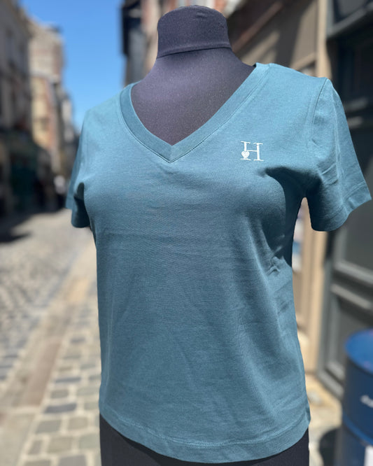 T-shirt Col V Vert d’eau