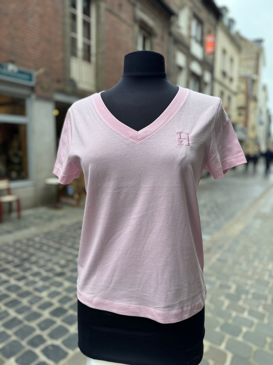 T-shirt Col V Rose