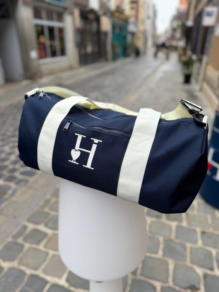 Sac Baril Bleu Marine et Crème.