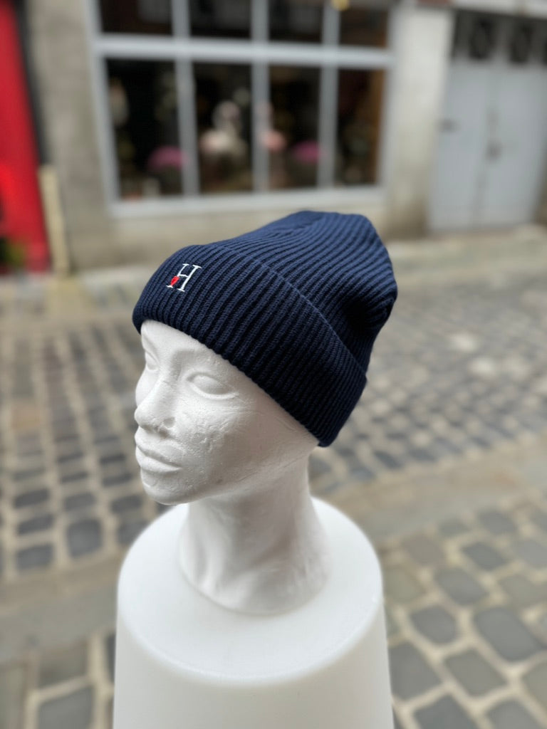 Bonnet Bleu Marine Côtelé.