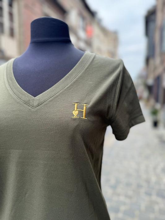 T-shirt Col V Kaki