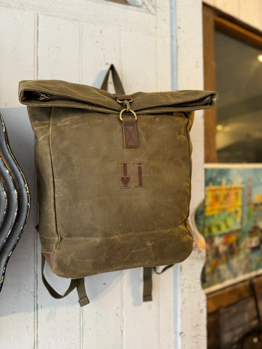 Sac à dos Kaki en Toile Ciré.