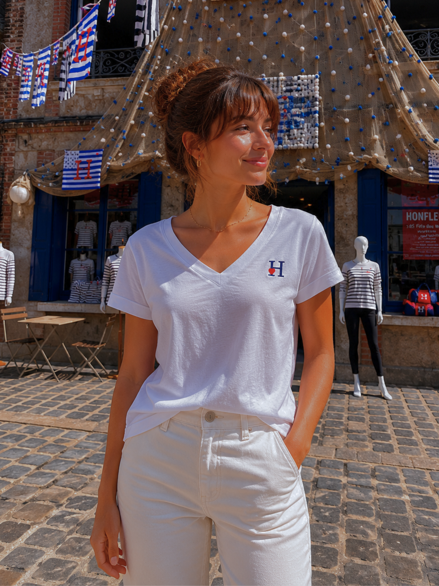 T-Shirt Blanc Col V