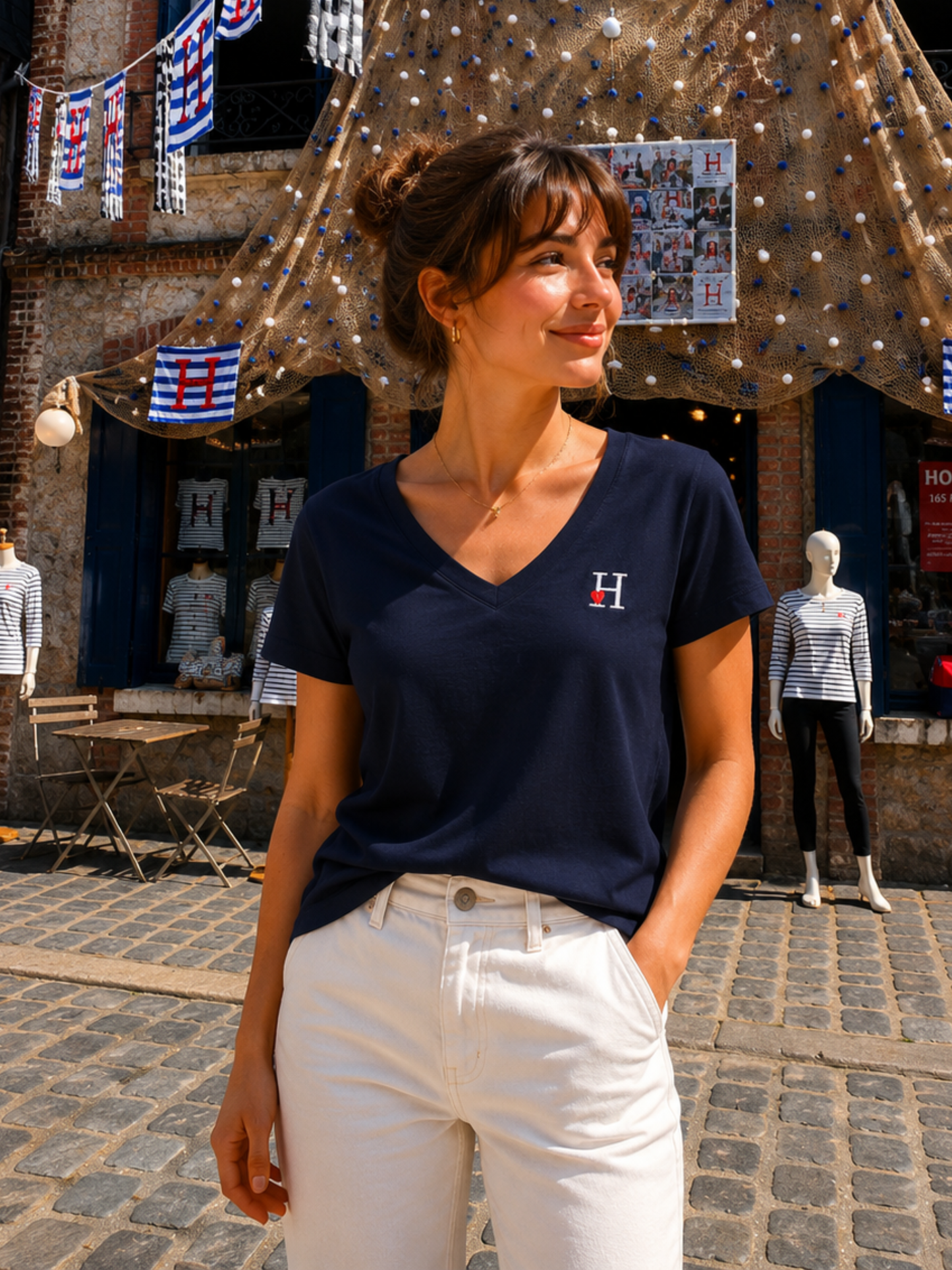 T-shirt Bleu Marine Col V