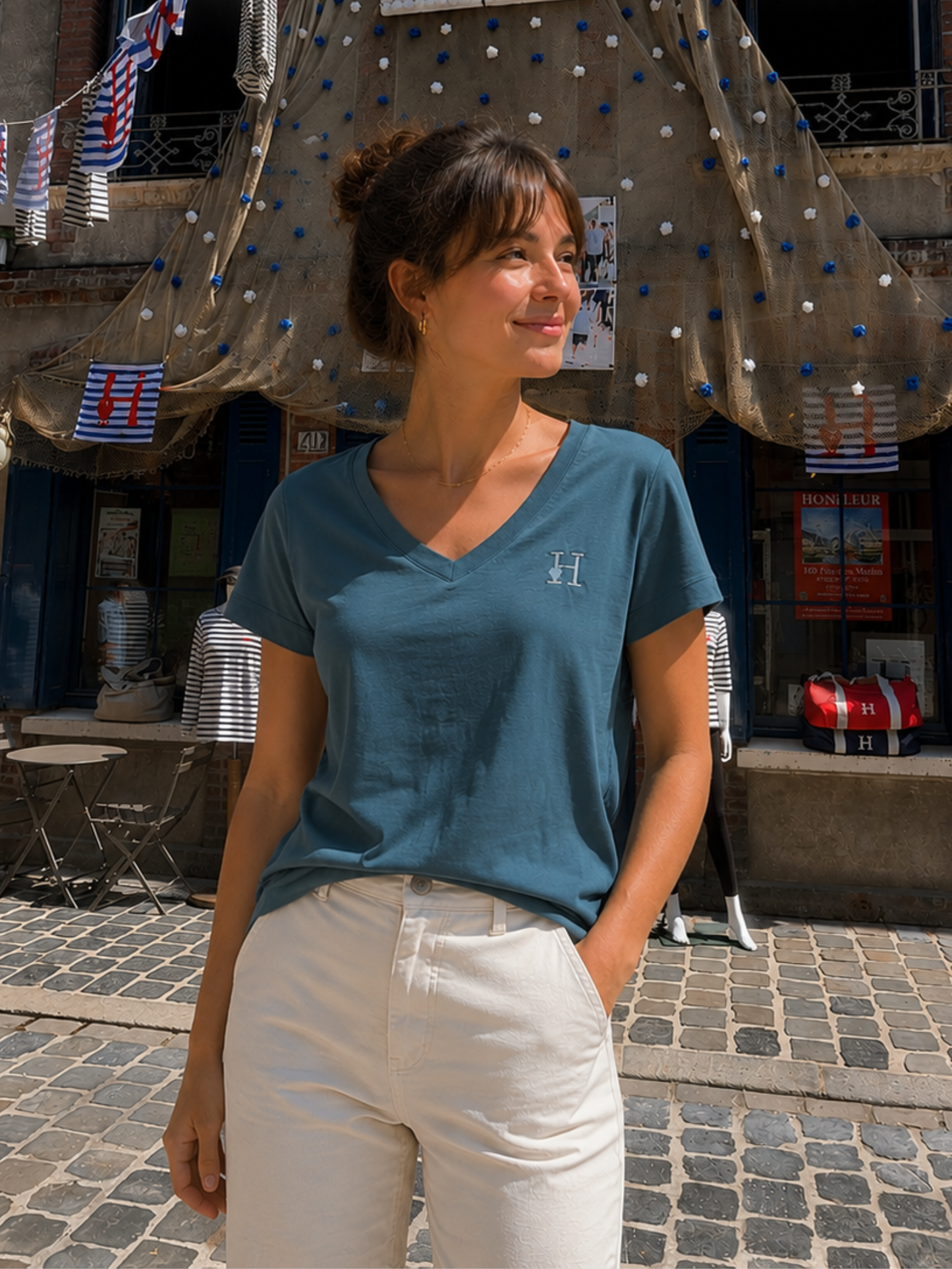 T-Shirt Vert d'eau Col V