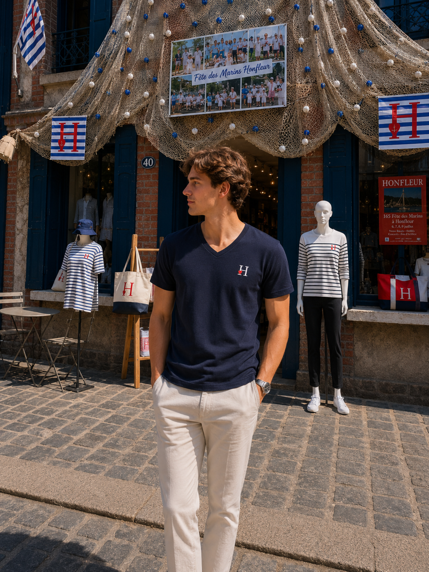 T-Shirt Bleu Marine Col V