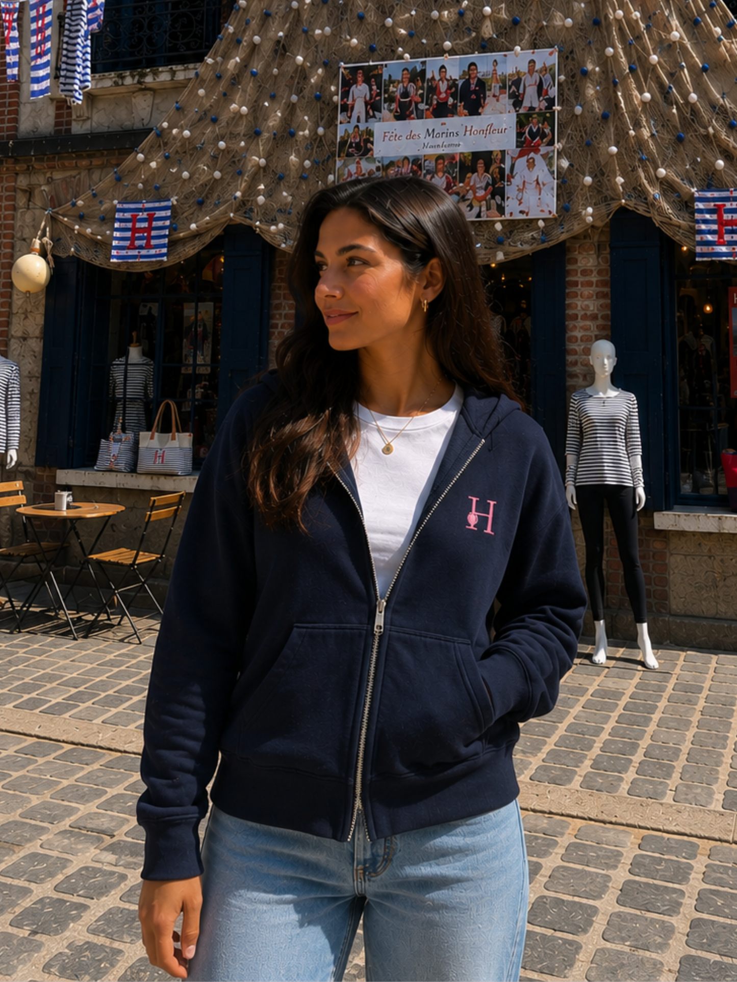 Sweat Zippé Capuche Bleu Marine