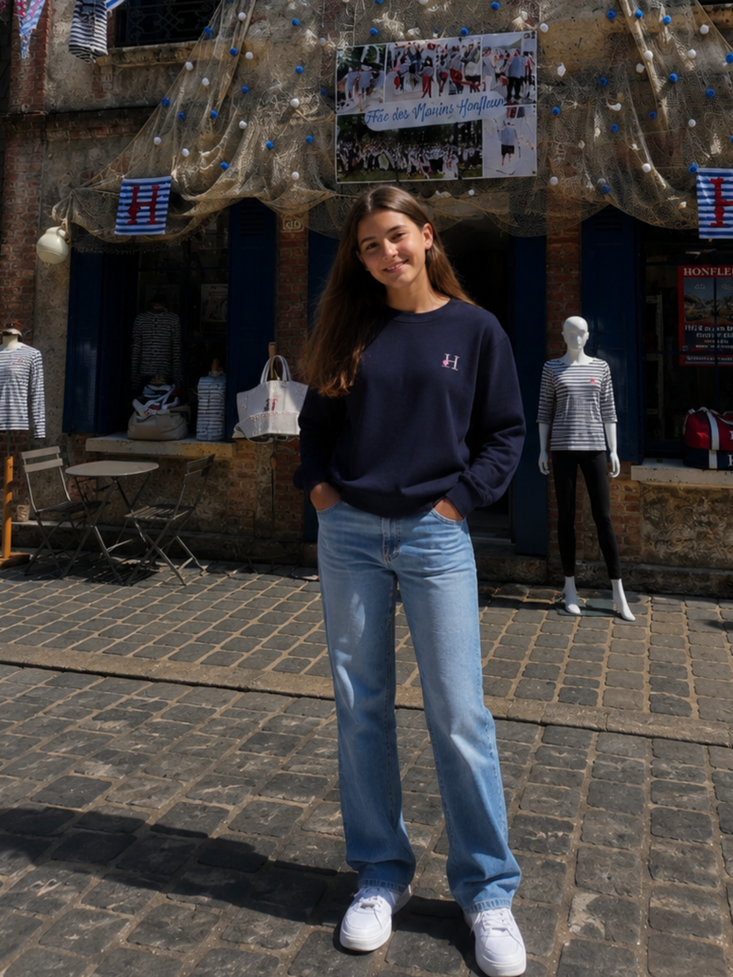 Sweat Col Rond Bleu Marine (Logo Rose)