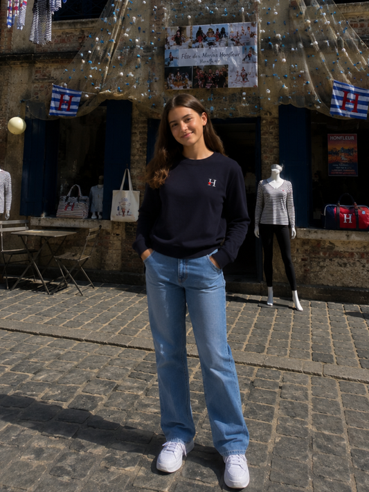 Sweat Col Rond Bleu Marine