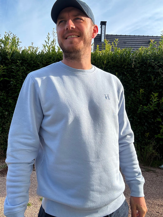 Sweat col rond unisexe bleu pastel.