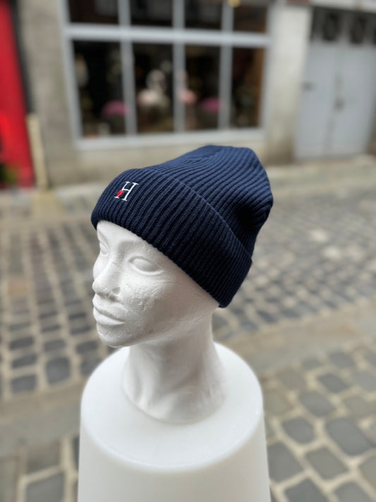 Bonnet Bleu Marine Côtelé.