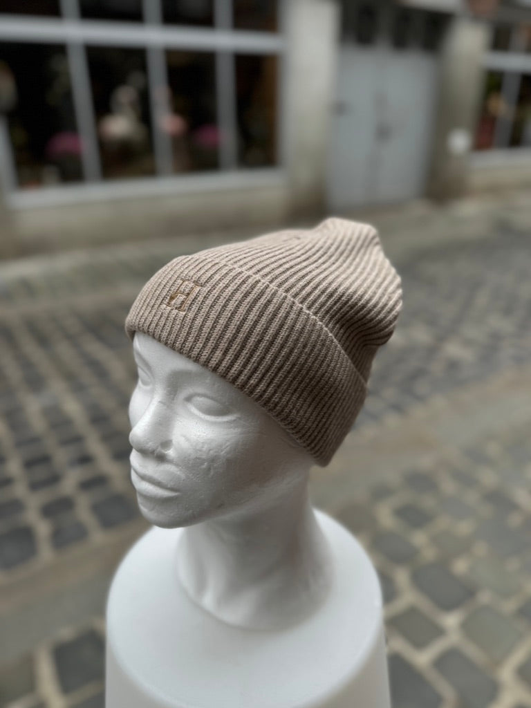 Bonnet Bleu Beige Chiné Côtelé.