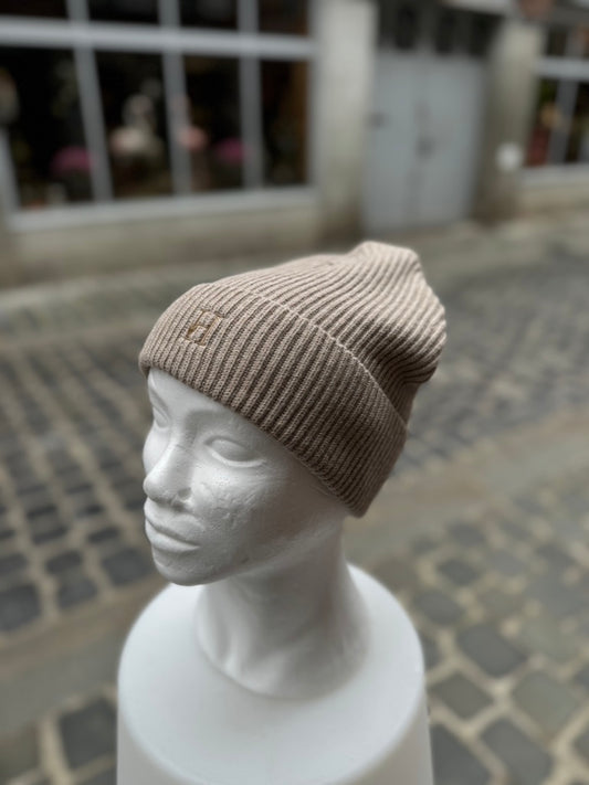 Bonnet Bleu Beige Chiné Côtelé.