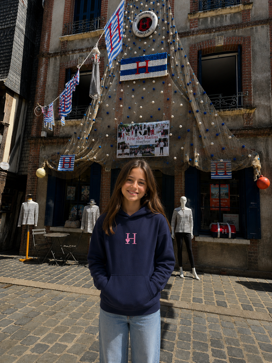 Sweat à Capuche Bleu Marine (Logo Rose)