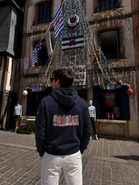 Zippé Capuche Marine Logo Vieux Bassin