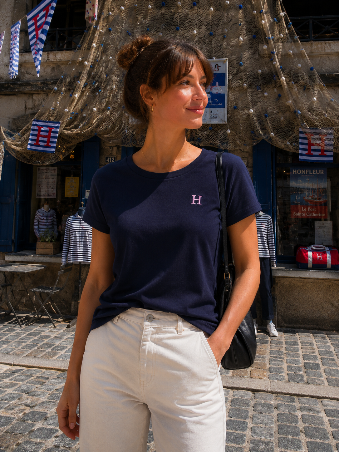 T-Shirt Bleu Marine H rose