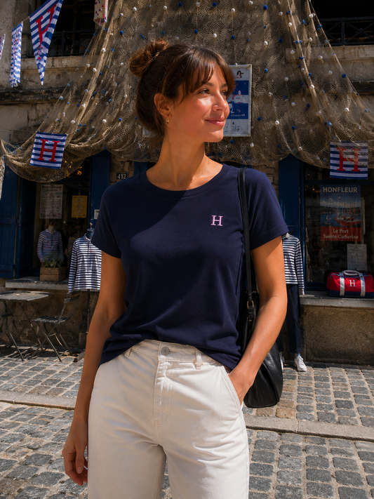 T-Shirt Bleu Marine H rose