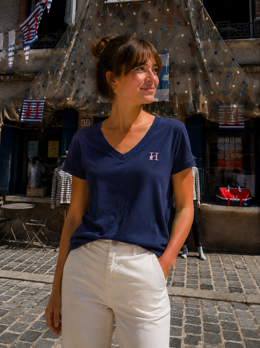 T-shirt Col V Bleu Marine
