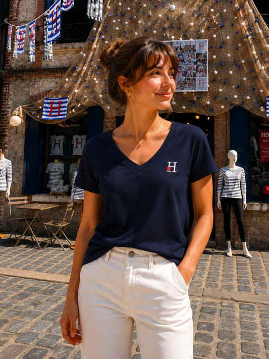 T-shirt Bleu Marine Col V