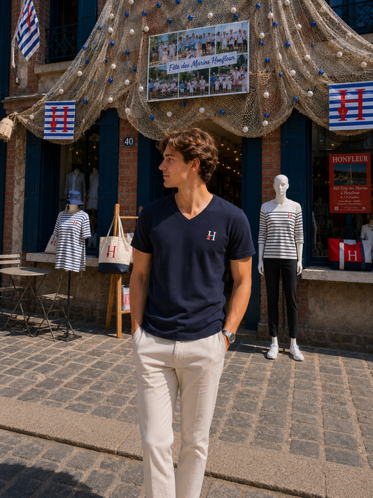 T-Shirt Bleu Marine Col V