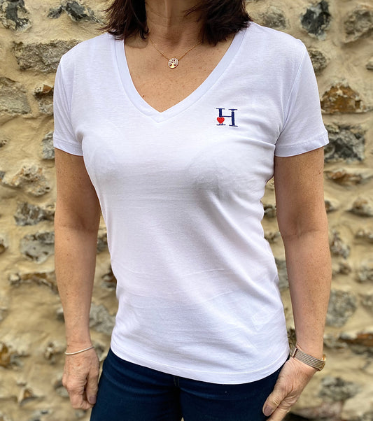 T-shirt col V Blanc.